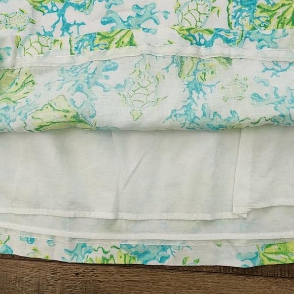 J Jill Love Linen Aqua Green Shift V Neck Dress L Petite Sea Turtle Coral Print - Picture 3 of 8